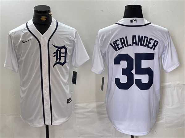 Mens Detroit Tigers #35 Justin Verlander White Cool Base Stitched Baseball Jersey